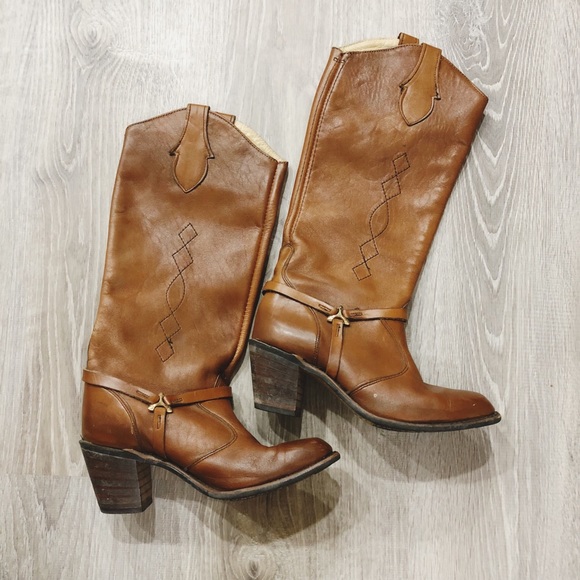 Wrangler Shoes - Wrangler 1970’s Vintage Western Campus Boots Brown